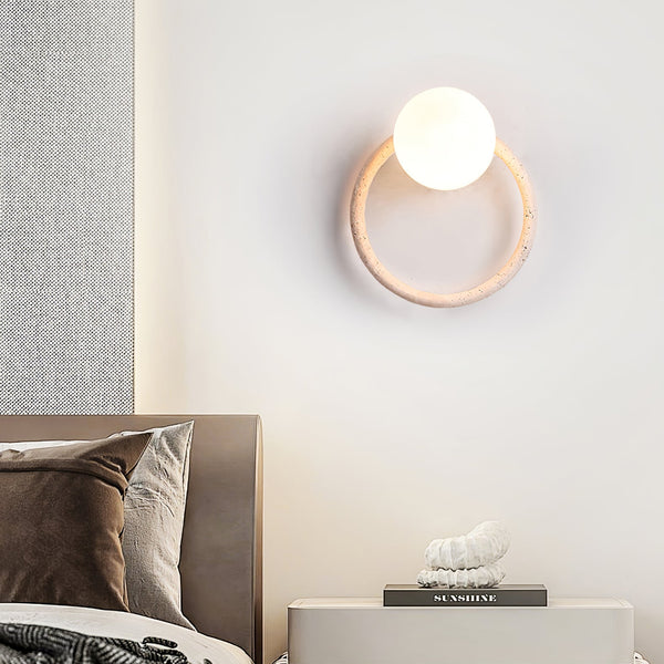 yellow travertine opaline glass globe wall sconce