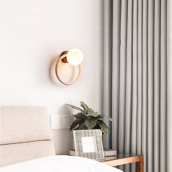 yellow travertine opaline glass globe wall sconce