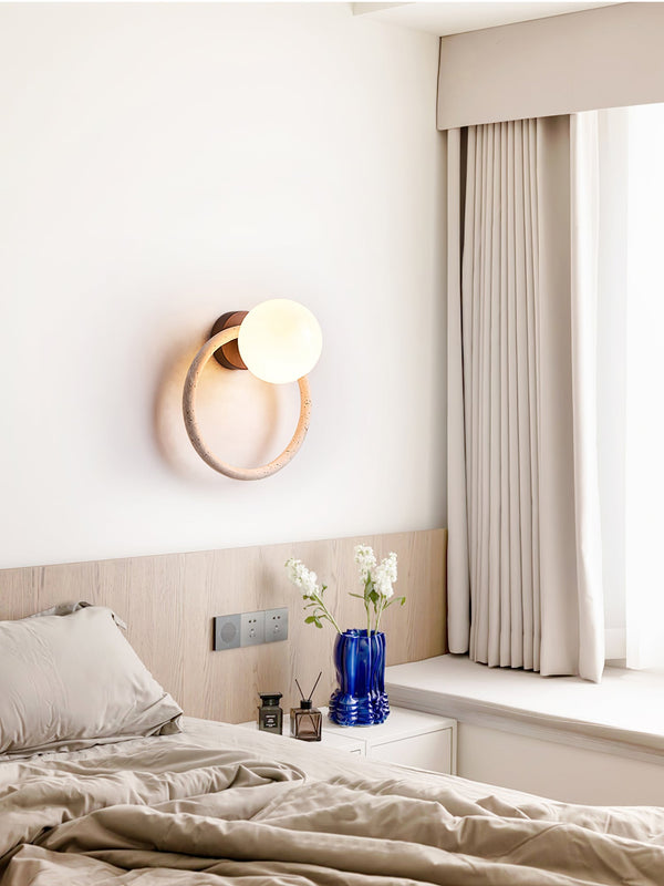 yellow travertine opaline glass globe wall sconce