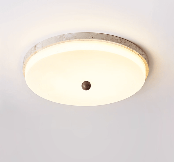 yellow travertine orb flush mount ceiling light
