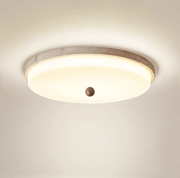 yellow travertine orb flush mount ceiling light