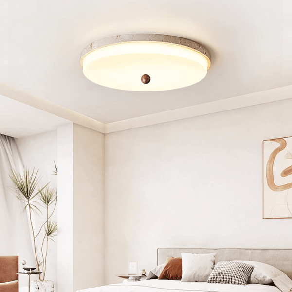 yellow travertine orb flush mount ceiling light