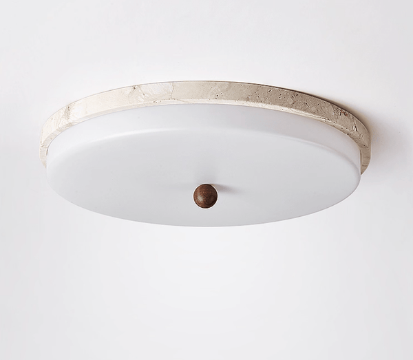 yellow travertine orb flush mount ceiling light