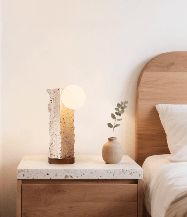 yellow travertine orb table lamp