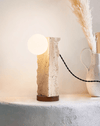 yellow travertine orb table lamp