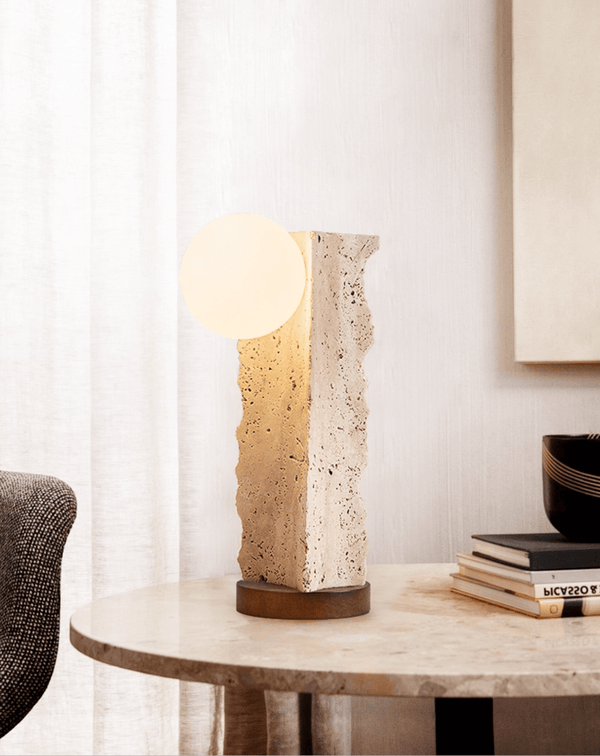 yellow travertine orb table lamp