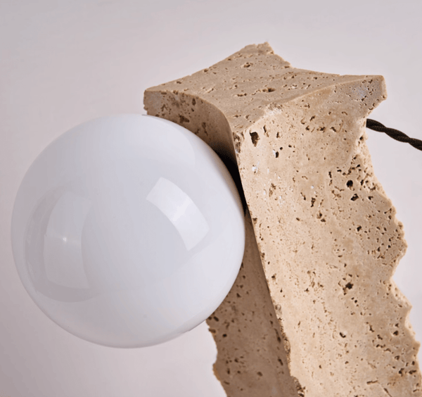 yellow travertine orb table lamp