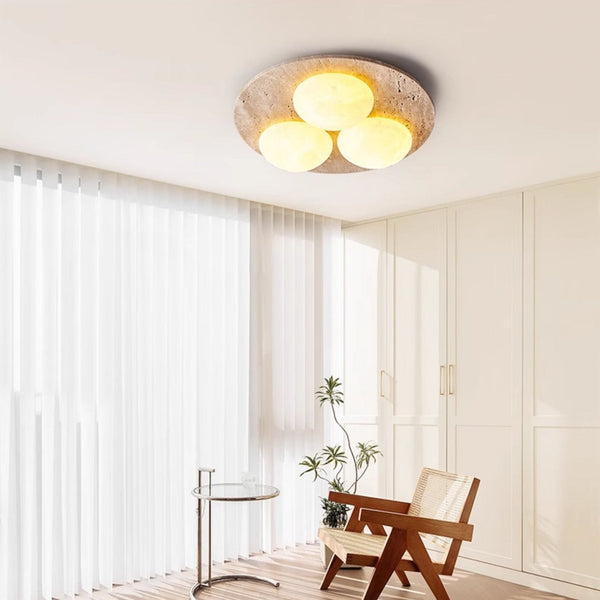 yellow travertine oval flush mount ceiling light