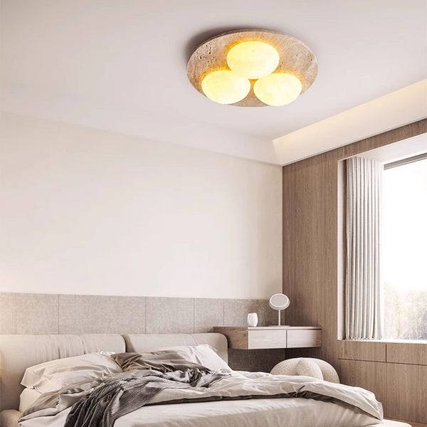 yellow travertine oval flush mount ceiling light