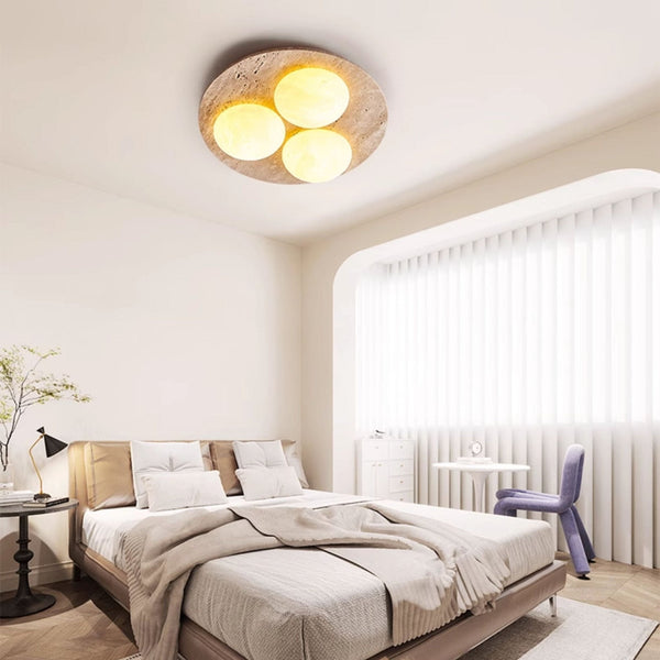 yellow travertine oval flush mount ceiling light