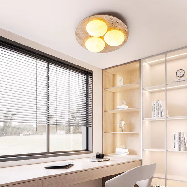 yellow travertine oval flush mount ceiling light