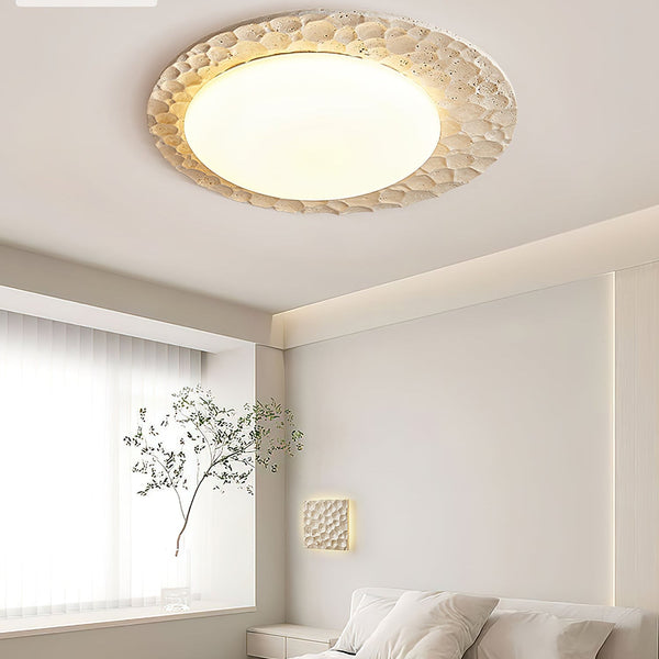 yellow travertine pebbled flush mount ceiling light