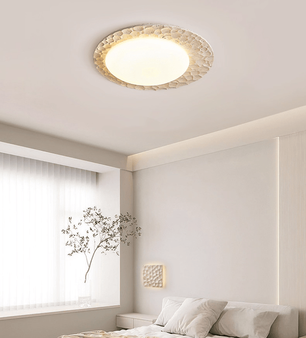 yellow travertine pebbled flush mount ceiling light