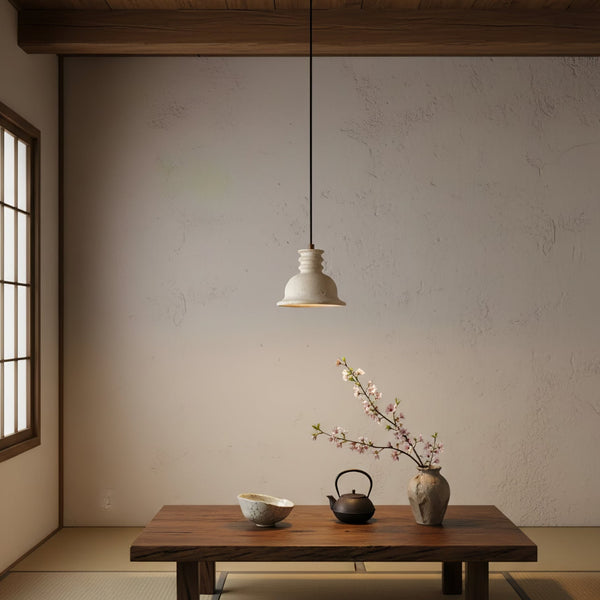 yellow travertine ribbed dome pendant light