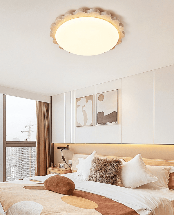 yellow travertine scallop flush mount ceiling light