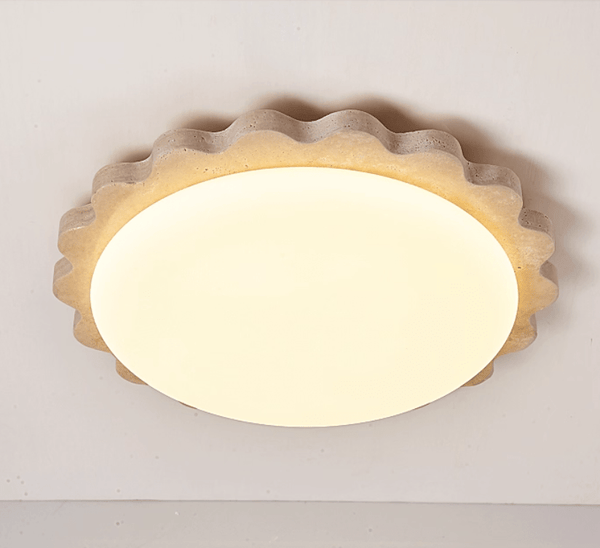 yellow travertine scallop flush mount ceiling light