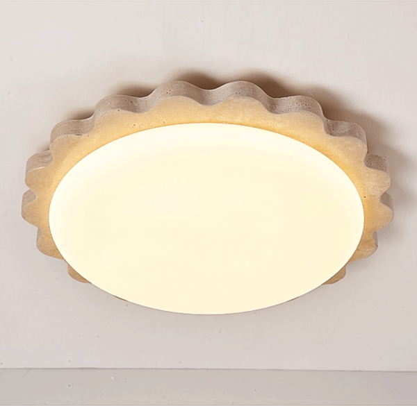 yellow travertine scallop flush mount ceiling light