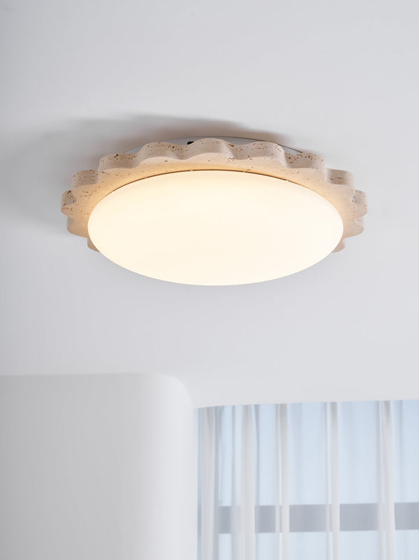 yellow travertine scallop flush mount ceiling light