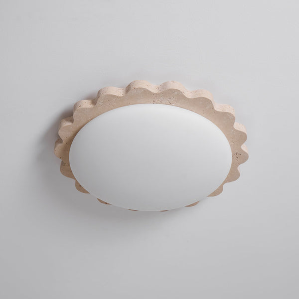 yellow travertine scallop flush mount ceiling light