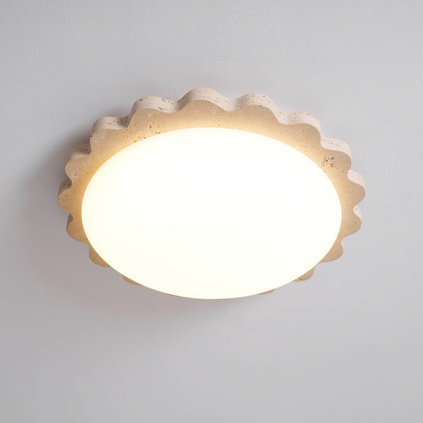 yellow travertine scallop flush mount ceiling light