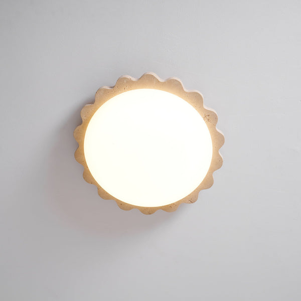 yellow travertine scallop flush mount ceiling light