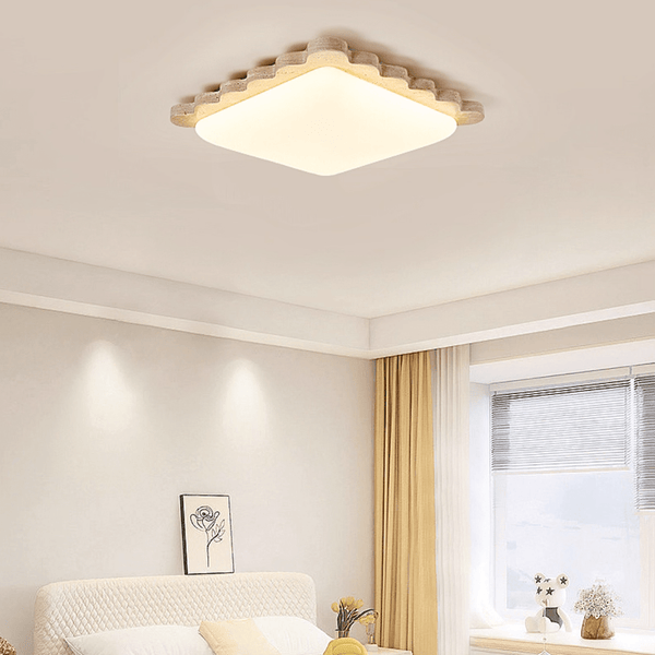 yellow travertine scallop flush mount ceiling light