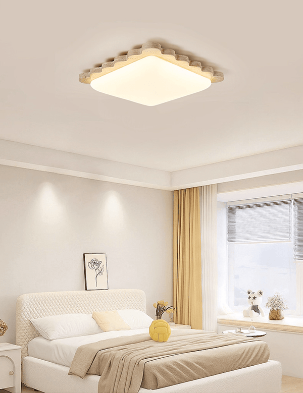 yellow travertine scallop flush mount ceiling light