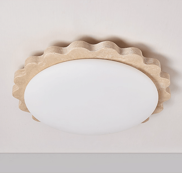 yellow travertine scallop flush mount ceiling light