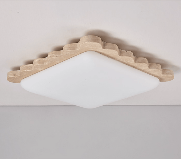 yellow travertine scallop flush mount ceiling light