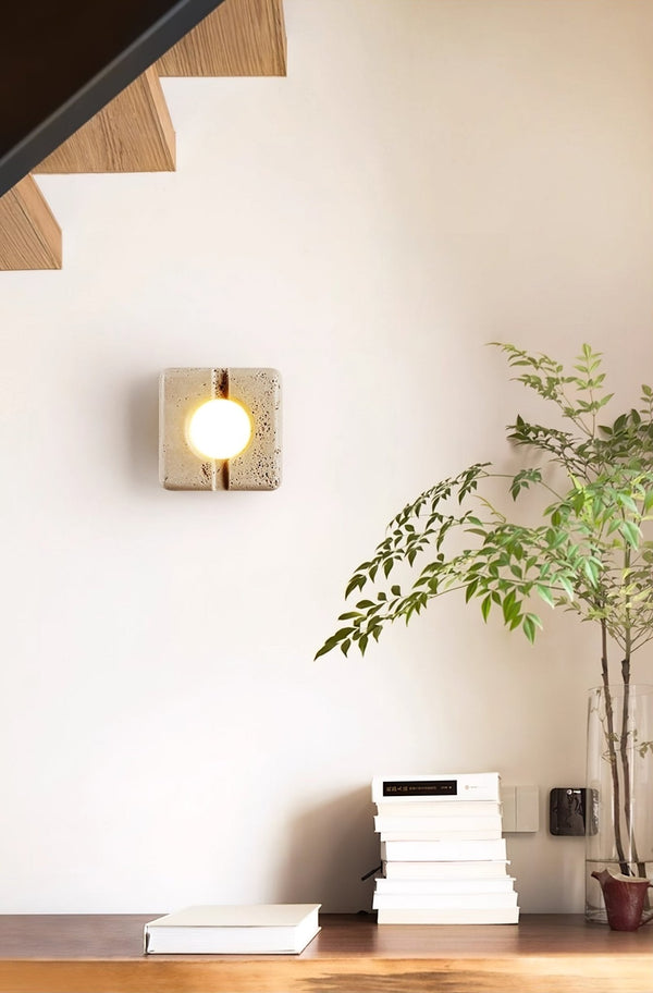 yellow travertine sculptural led wall sconce 2