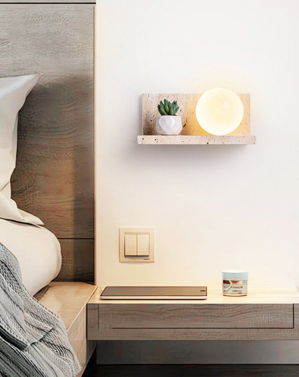 yellow travertine shelf wall sconce