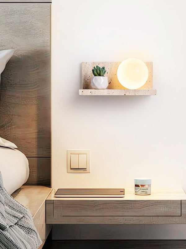 yellow travertine shelf wall sconce