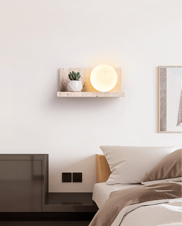 yellow travertine shelf wall sconce