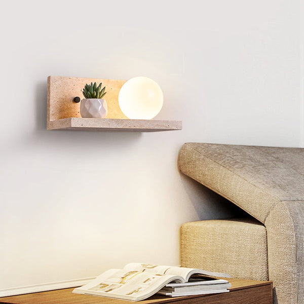 yellow travertine shelf wall sconce