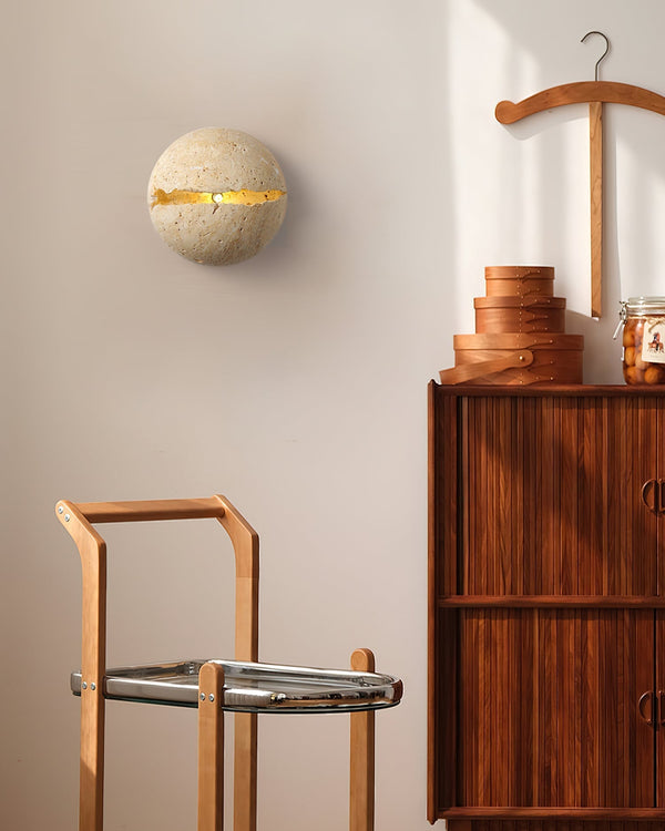 yellow travertine sphere iron wall lamp