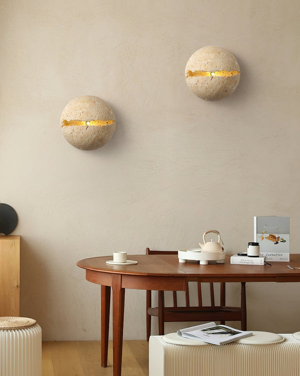 yellow travertine sphere iron wall lamp