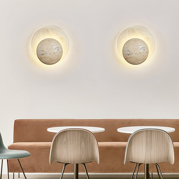 yellow travertine sphere led wall sconce