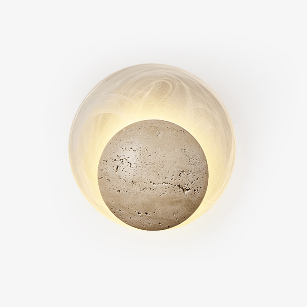 yellow travertine sphere led wall sconce