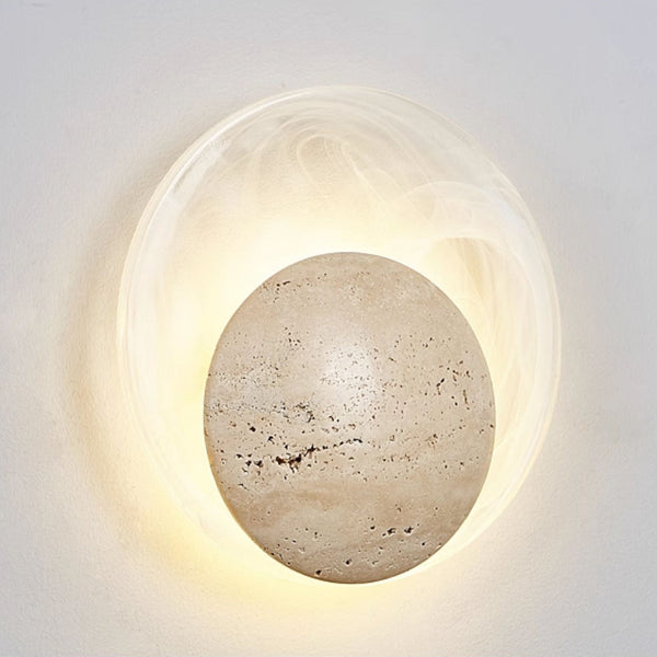 yellow travertine sphere led wall sconce