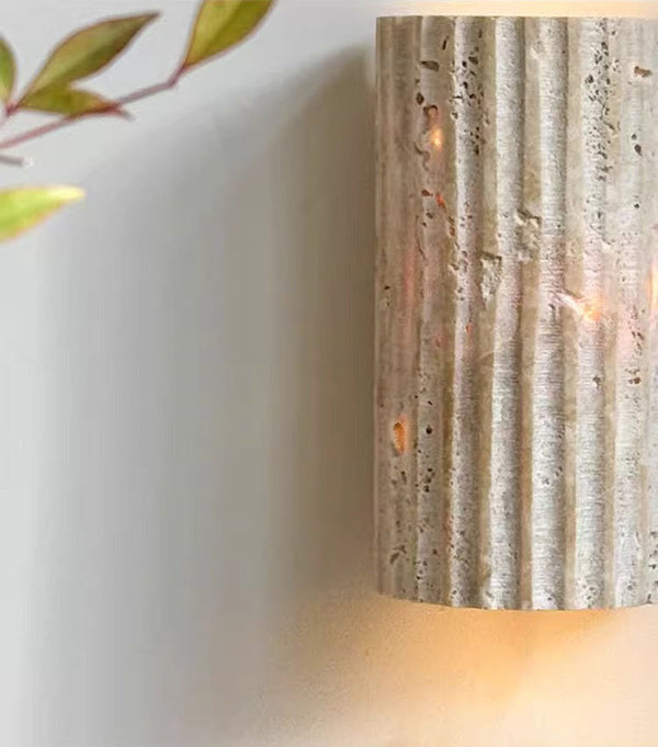 yellow travertine striped cylinder wall lamp