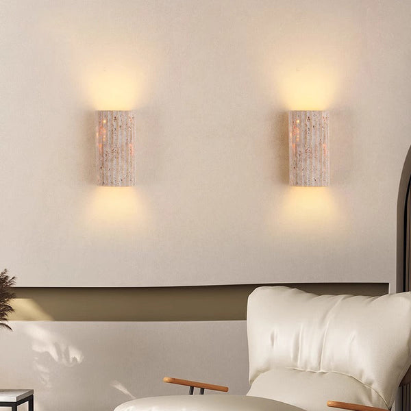 yellow travertine striped cylinder wall lamp
