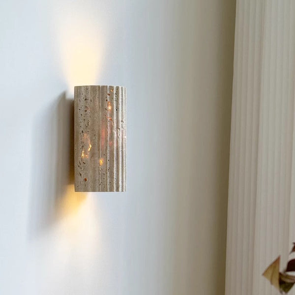 yellow travertine striped cylinder wall lamp