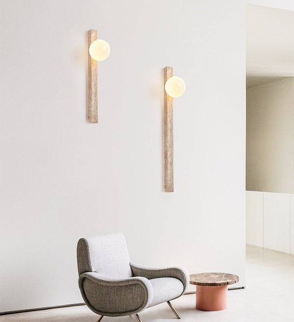 yellow travertine vertical wall sconce