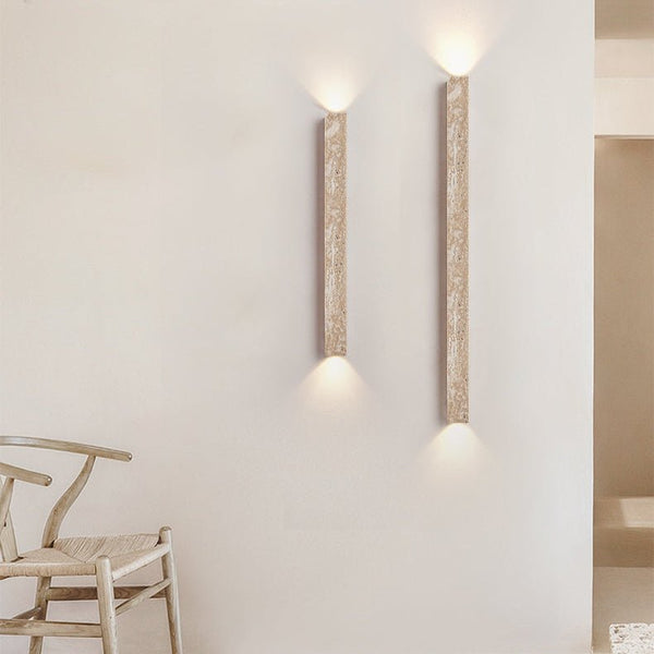 yellow travertine vertical wall sconce