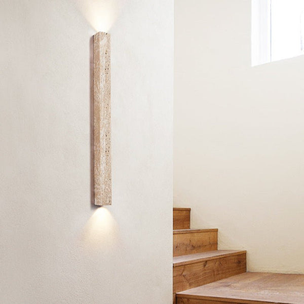 yellow travertine vertical wall sconce