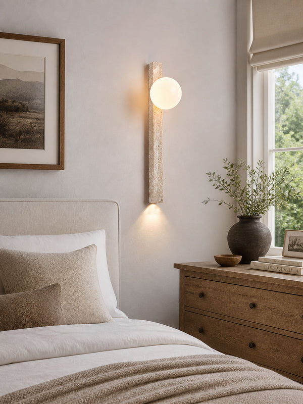 yellow travertine vertical wall sconce
