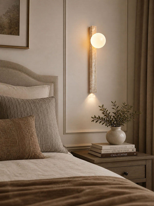 yellow travertine vertical wall sconce