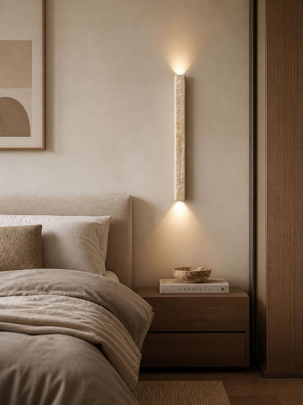 yellow travertine vertical wall sconce