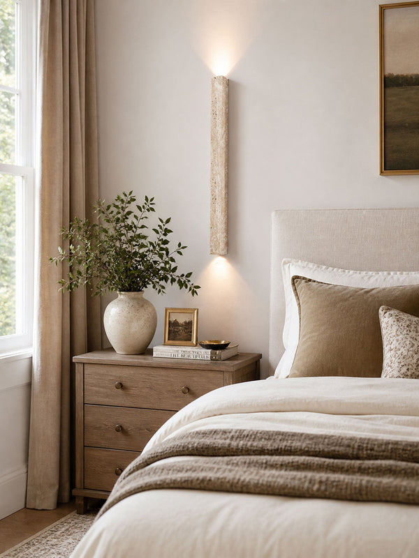 yellow travertine vertical wall sconce