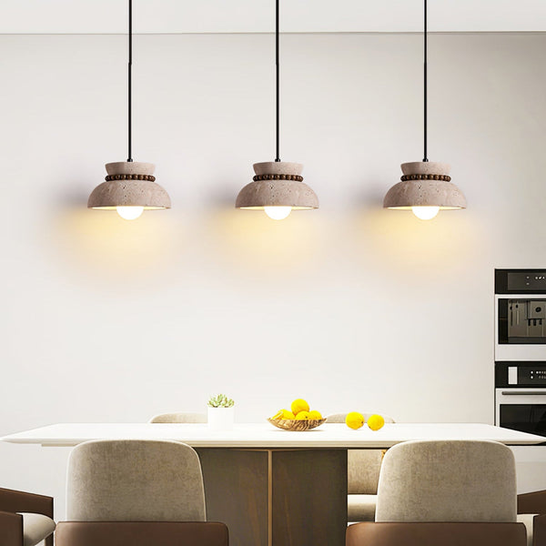 yellow travertine walnut bead dome pendant light